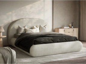 Pat matrimonial crem tapițat cu spațiu de depozitare cu somieră 180x200 cm Maumere – Maison de Rêve