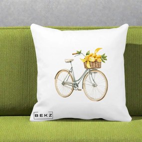 Perna Decorativa Bicicleta cu Cos de Lamai Mediteranean, 40x40 cm, Alba Mata, Husa Detasabila, Perna Inclusa, BEKZ®