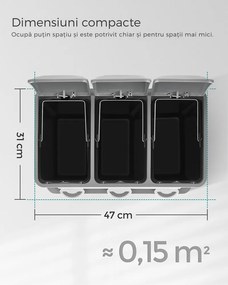 Coș de reciclare SORT 24L (3x8L), gri/alb SongmicsHome
