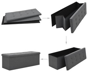 247085 vidaXL Bancă depozitare pliabilă, aspect pânză 110x38x38cm, gri închis