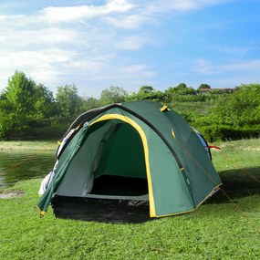 Outsunny Cort de camping 2-3 persoane cort cupolă impermeabil ușor ventilat ușor de montat 2 uși ferestre dim. 3,25L x 1,83l x 1,3H m fibră de sticlă poliester PE verde | Aosom Romania