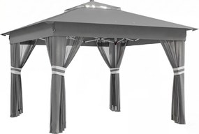 Outsunny Foisor tip pop-up 3 x 3(m),20 lumini LED alimentate de la soare,geanta cu roti, 4 saci de greutate, inaltime reglabila, Gri | Aosom Romania