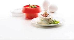 Vas pentru gatit oua la cuptorul cu microunde Lekue 1009050, 100 ml, 1 ou, silicon platinat, Rosu/Transparent