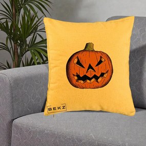 Perna Decorativa Halloween Dovleac Portocaliu Clasic, 40x40 cm, Galben, Husa Detasabila, Perna Inclusa, BEKZ®