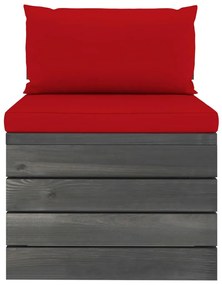 Canapea de gradina din paleti, de mijloc, cu perne, lemn pin 1, Rosu, canapea de mijloc