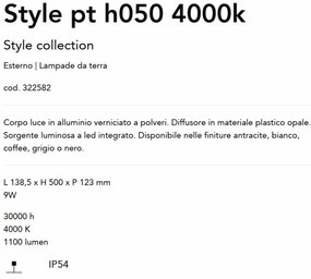 Stalp LED iluminat exterior Style pt h050 4000k alb