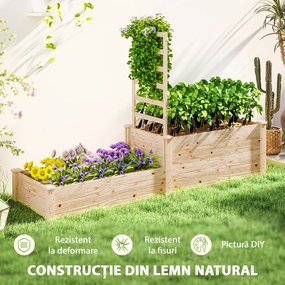Outsunny Pat Înălțat pentru Grădină cu Grilaj, Bază Deschisă și 2 Despărțitoare, 222x63x132 cm, Lemn Natural | Aosom Romania