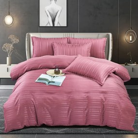 Lenjerie de pat, damasc, roz, 6 piese, pat 2 persoane, Jo-Jo, DM-065