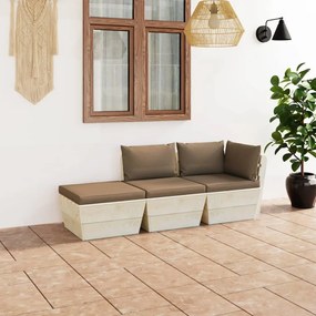 Set mobilier gradina din paleti cu perne, 3 piese, lemn molid Gri taupe, colt + mijloc + suport pentru picioare, 1