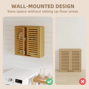 HOMCOM Dulap de Baie cu Raft Intern Reglabil și Uși Tip Lamă, din Bambus, 60x20x60 cm, Culoare Lemn | Aosom Romania