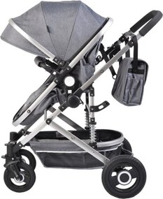 Carucior nou nascuti 2 in 1 NOVOKIDS™ Ciarra Silver PRO , Cu geanta bebe, Cadru Aluminiu , Amortizoare, Roti din cauciuc plin AVE, Landou, Modul