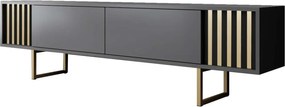 Comoda TV, Hanah Home, Gold Line, 180x30x48 cm, Antracit / Aur