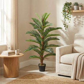 HOMCOM Palmier artificial 120 cm cu 24 frunze din PEVA, plantă decorativă cu ghiveci din plastic, verde | Aosom Romania