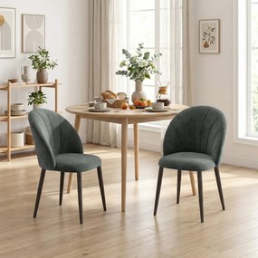 HOMCOM Set de 2 Scaune de Sufragerie din Catifea, Scaune de Bucătărie cu Spătar Curbat în Formă de Scoică, Picioare din Oțel, Stil Nordic, Scaune Tapițate pentru Bucătărie, Dormitor, Living, Gri | Aosom Romania