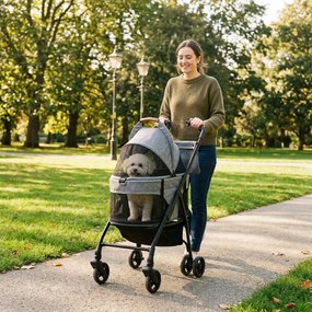 PawHut Cărucior pentru câini Cărucior 3 în 1 detașabil pliabil cu cușetă amovibilă și fără fermoar suspensie Gri | Aosom Romania