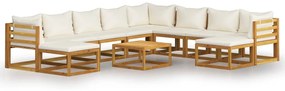 3057648 vidaXL Set mobilier grădină cu perne 11 piese crem lemn masiv acacia