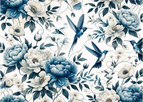 Tablou pe sticlă - Colibri cu flori (70x50 cm)