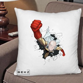 Perna Personalizata One Punch Man Saitama Pumn, 40x40 cm, Alb Pufos, Husa Detasabila, Perna Inclusa, BEKZ®