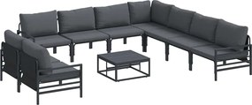 vidaXL Set de canapele pentru grădină cu pernă 10 pcs Negru Oțel