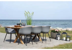 Scaun dining gri din piele cu picioare negre Roda
