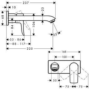 Baterie lavoar incastrata, crom, pipa 22.5 cm Hansgrohe, Metris