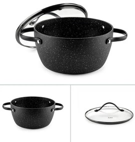 Cratiță Luigi Ferrero Symphony FR-2010, 20x10.5 cm, 2.6 l, Acoperire antiaderentă, Capac din sticlă cu gaură pentru abur, Mânere din oțel cu PVD, Inducție, Marmură neagră