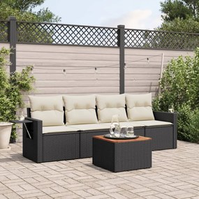 3256770 vidaXL Set mobilier de grădină cu perne, 5 piese, negru, poliratan