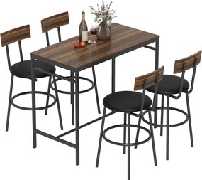 HOMCOM Set masă de bar 5 piese cu 4 scaune, design industrial, pentru bucătărie, sufragerie, lemn, oțel, maro | Aosom Romania
