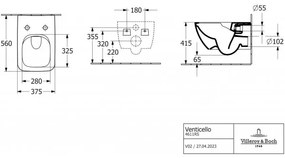 Set vas WC rimless suspendat, Villeroy&amp;Boch Venticello, DirectFlush, cu capac inchidere lenta, 37.5x56cm, Alb Alpin, 4611RS01