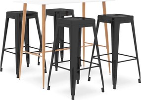 vidaXL Set mobilier de bar, 5 piese, alb și negru