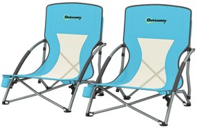 Outsunny Lot de 2 scaune de plajă pliabile scaune camping pliante ușoare sac de transport suport pentru pahar 58 x 55 x 62 cm albastru | Aosom Romania