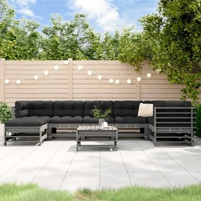 vidaXL Set mobilier grădină cu perne, 8 piese, gri, lemn masiv