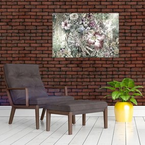 Tablou - Flori pe roata de lemn (90x60 cm)