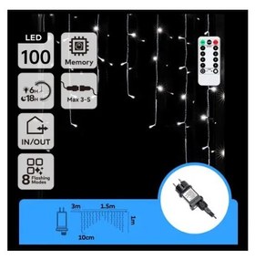 Aigostar - Ghirlandă LED de Crăciun pentru exterior, 100 LED/6W/230V, 8 funcții, 1,5 x 1 m, IP44, alb rece + telecomandă