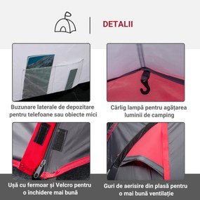 Outsunny Cort pentru Camping 2 Locuri cu Vestibul Mare, Cort Impermeabil Usi cu Fermoar, 426x206x154cm Gri | Aosom Romania