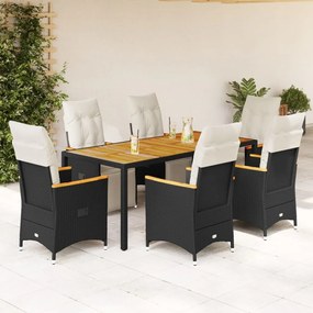 3276963 vidaXL Set bistro de grădină, 7 piese, cu perne, negru, poliratan