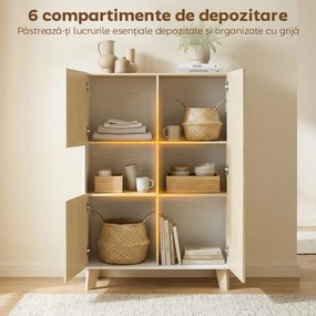 HOMCOM Servantă de Bucătărie, Mobilier de Bucătărie cu 6 Compartimente cu Uși Soft Close pentru Living, Sufragerie, Alb și Lemn | Aosom Romania