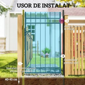 Outsunny Poartă de Grădină cu Mâner, Încuietoare și 3 Chei din Oțel Neagră | Aosom Romania