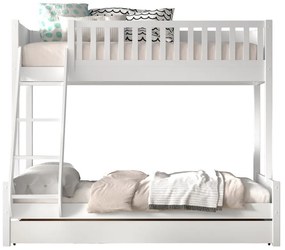 Pat pentru copii alb supraetajat din lemn masiv de pin cu spațiu de depozitare 140x200/90x200 cm SCOTT – Vipack