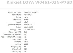 Aplica de perete LED design minimalist LOYA, negru/ auriu