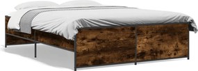 vidaXL Cadru de pat, stejar afumat 135x190 cm lemn prelucrat și metal
