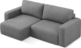 Colțar gri extensibil/cu spațiu de depozitare cu tapițerie din catifea reiată (cu colț pe partea stângă/cu șezlong) Kona – Makamii