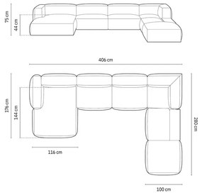 Coltar modular Martina catifea Vogue L406 cm + masuta de cafea