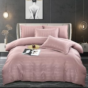 Lenjerie de pat, damasc, roz pal, 6 piese, pat 2 persoane, Jo-Jo, DM-066