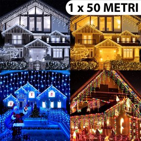 Instalație de Crăciun, 1 x 50 metri, franjuri cu flash, cu led tip țurțuri, fir gros, exterior, 4 cu