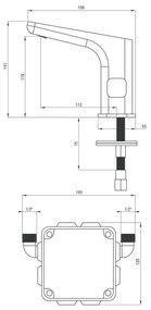 Baterie lavoar negru mat, senzor si control temperatura, 230   6V, Deante Hiacynt 230 / 6V, Negru mat