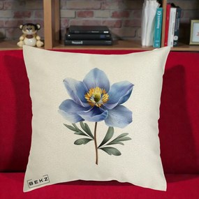Perna Decorativa Anemona Albastra Botanica, 40x40 cm, Ecru, Husa Detasabila, Perna Inclusa, BEKZ®