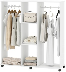 HOMCOM Dulap-penderie mobilier de depozitare mobil 6 roți 120 x 40 x 128 cm din lemn alb | Aosom Romania