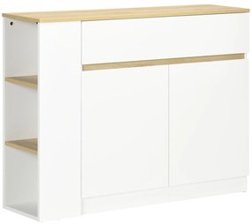 HOMCOM Bufet mobilier depozitare cu 2 sertare 3 rafturi deschise și dulap 2 uși 110 x 29,5 x 82 cm alb | Aosom Romania