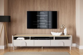 Comodă TV Amilio 200 cm cu sertare - cashmere / stejar uleiat / mânere cashmere